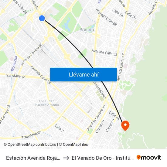 Estación Avenida Rojas (Ac 26 - Kr 69d Bis) (B) to El Venado De Oro - Instituto Alexander Von Humboldt map