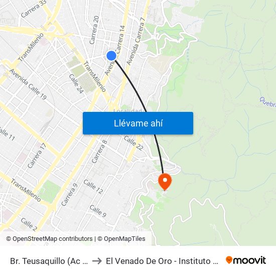 Br. Teusaquillo (Ac 32 - Av. Caracas) to El Venado De Oro - Instituto Alexander Von Humboldt map