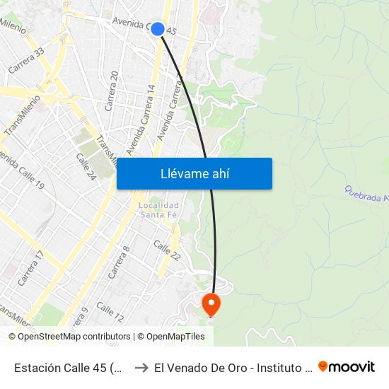 Estación Calle 45 (Ac 45 - Av. Caracas) to El Venado De Oro - Instituto Alexander Von Humboldt map