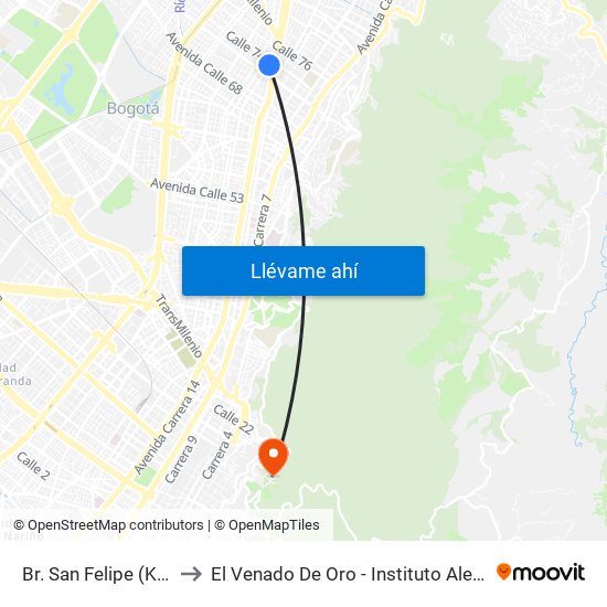 Br. San Felipe (Kr 20a - Cl 74) to El Venado De Oro - Instituto Alexander Von Humboldt map