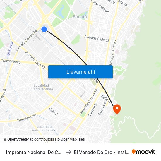 Imprenta Nacional De Colombia (Av. Esperanza - Kr 66) to El Venado De Oro - Instituto Alexander Von Humboldt map