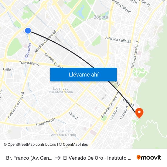 Br. Franco (Av. Centenario - Kr 69b) to El Venado De Oro - Instituto Alexander Von Humboldt map