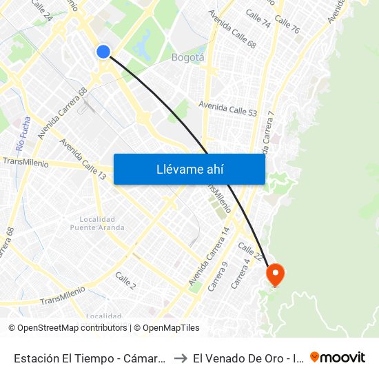 Estación El Tiempo - Cámara De Comercio De Bogotá (Ac 26 - Kr 68b Bis) to El Venado De Oro - Instituto Alexander Von Humboldt map
