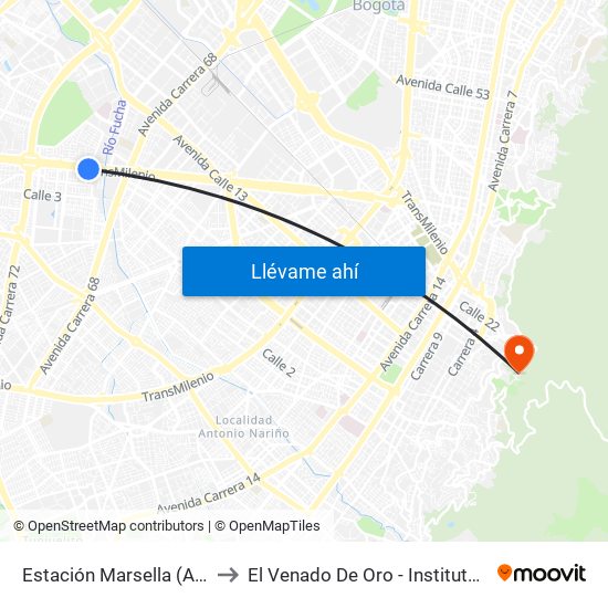Estación Marsella (Av. Américas - Kr 69b) to El Venado De Oro - Instituto Alexander Von Humboldt map