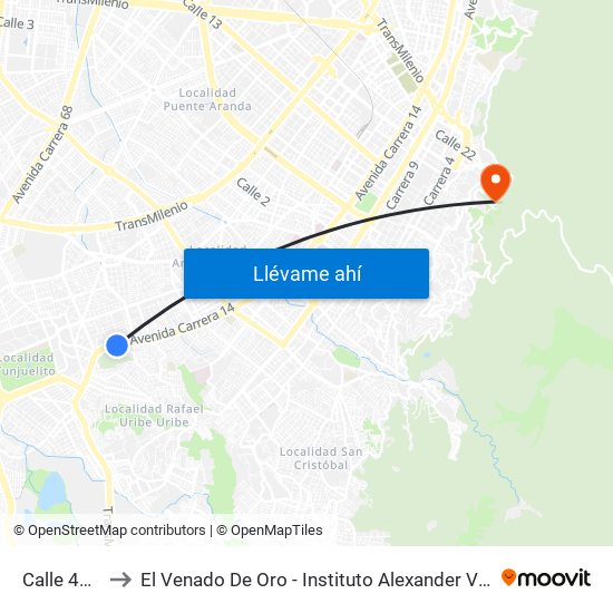 Calle 40 Sur to El Venado De Oro - Instituto Alexander Von Humboldt map