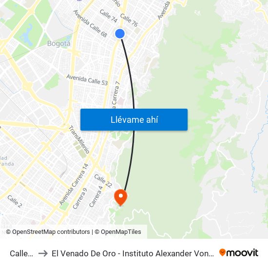 Calle 72 to El Venado De Oro - Instituto Alexander Von Humboldt map