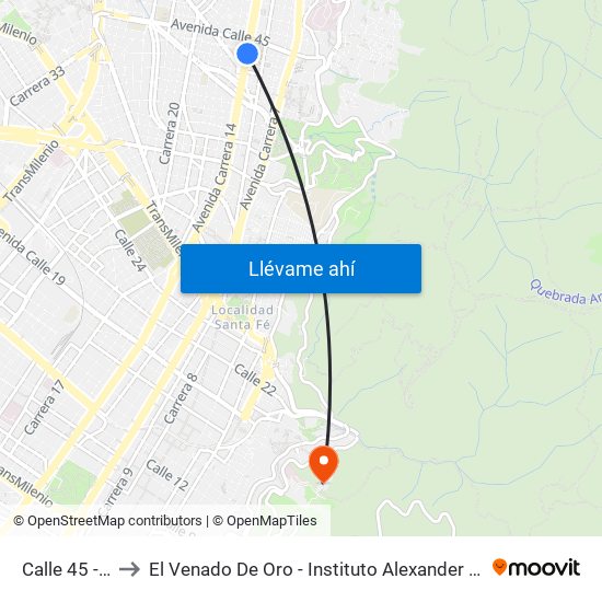 Calle 45 - Asw to El Venado De Oro - Instituto Alexander Von Humboldt map