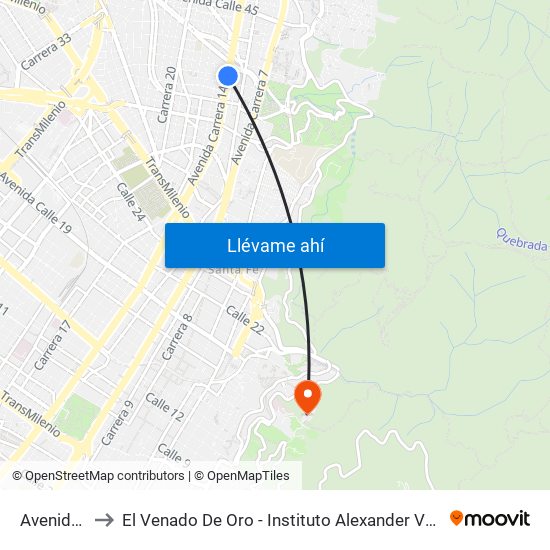 Avenida 39 to El Venado De Oro - Instituto Alexander Von Humboldt map