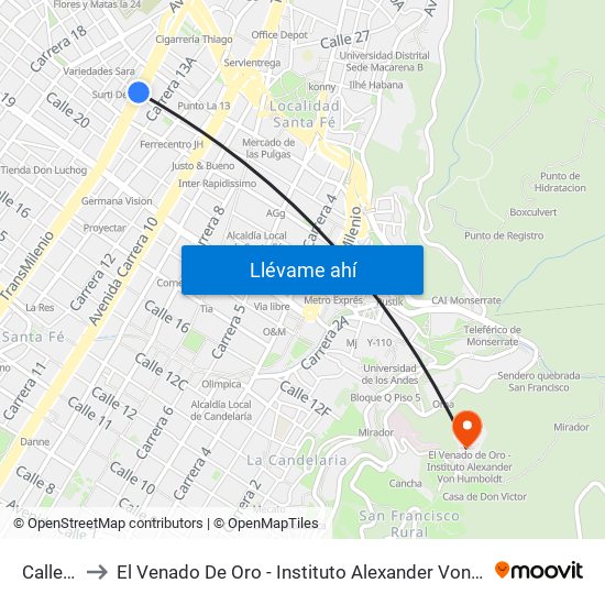 Calle 22 to El Venado De Oro - Instituto Alexander Von Humboldt map