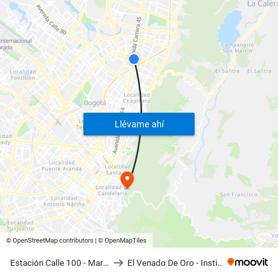 Estación Calle 100 - Marketmedios (Auto Norte - Cl 98) to El Venado De Oro - Instituto Alexander Von Humboldt map
