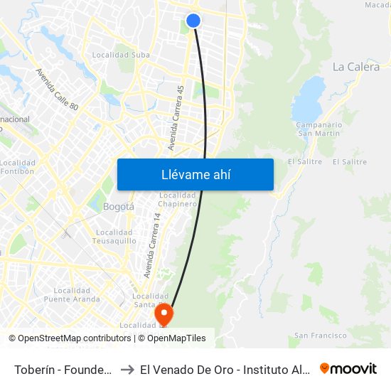 Toberín - Foundever (Lado Sur) to El Venado De Oro - Instituto Alexander Von Humboldt map