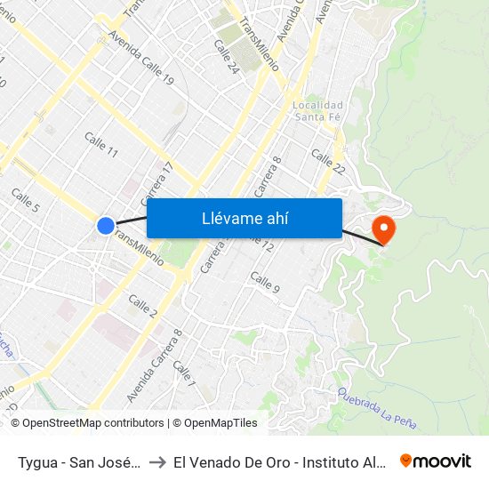 Tygua - San José (Lado Norte) to El Venado De Oro - Instituto Alexander Von Humboldt map