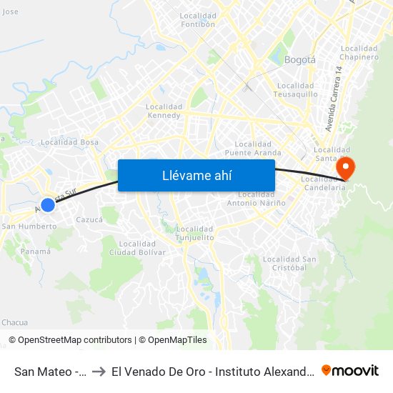 San Mateo - Unisur to El Venado De Oro - Instituto Alexander Von Humboldt map