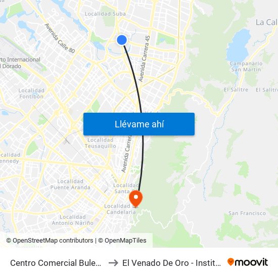 Centro Comercial Bulevar Niza (Ac 127 - Av. Suba) to El Venado De Oro - Instituto Alexander Von Humboldt map