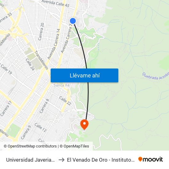 Universidad Javeriana (Ak 7 - Cl 40) (B) to El Venado De Oro - Instituto Alexander Von Humboldt map