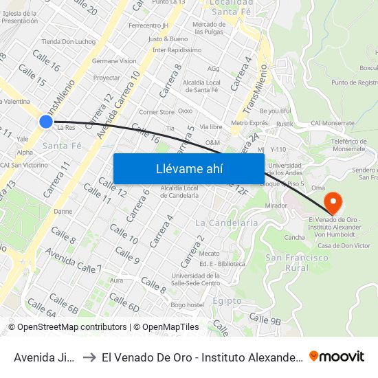 Avenida Jiménez to El Venado De Oro - Instituto Alexander Von Humboldt map