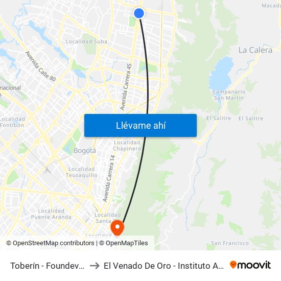 Toberín - Foundever (Lado Norte) to El Venado De Oro - Instituto Alexander Von Humboldt map