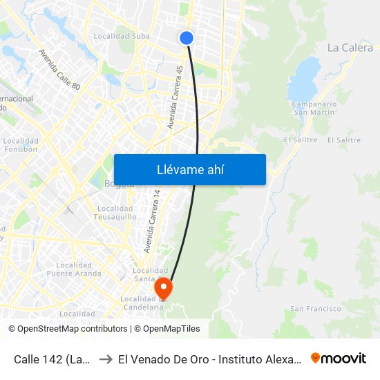 Calle 142 (Lado Norte) to El Venado De Oro - Instituto Alexander Von Humboldt map