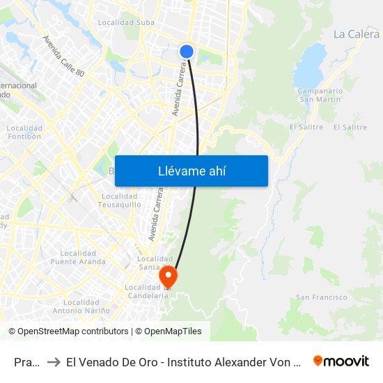 Prado to El Venado De Oro - Instituto Alexander Von Humboldt map