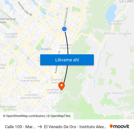 Calle 100 - Marketmedios to El Venado De Oro - Instituto Alexander Von Humboldt map