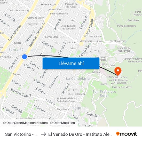 San Victorino - Neos Centro to El Venado De Oro - Instituto Alexander Von Humboldt map