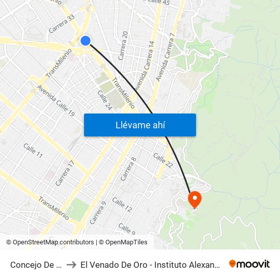 Concejo De Bogotá to El Venado De Oro - Instituto Alexander Von Humboldt map