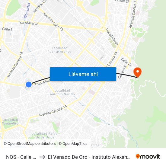 NQS - Calle 38a Sur to El Venado De Oro - Instituto Alexander Von Humboldt map