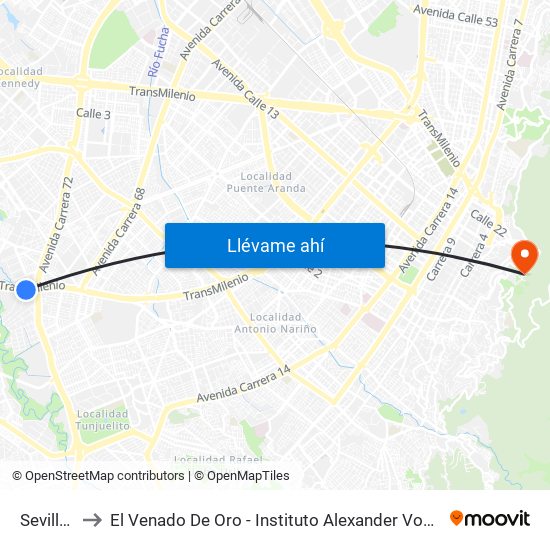 Sevillana to El Venado De Oro - Instituto Alexander Von Humboldt map