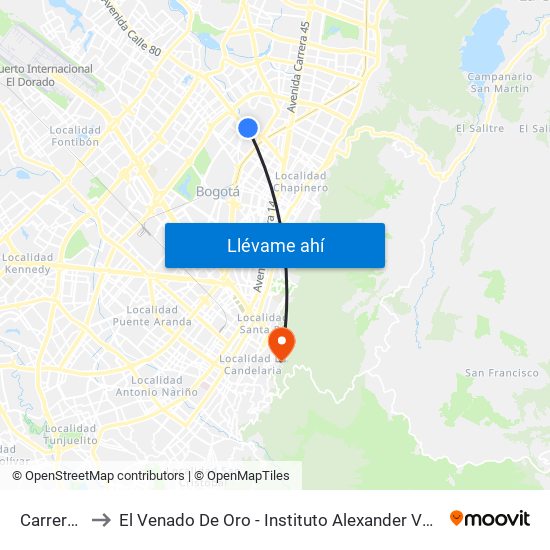 Carrera 47 to El Venado De Oro - Instituto Alexander Von Humboldt map