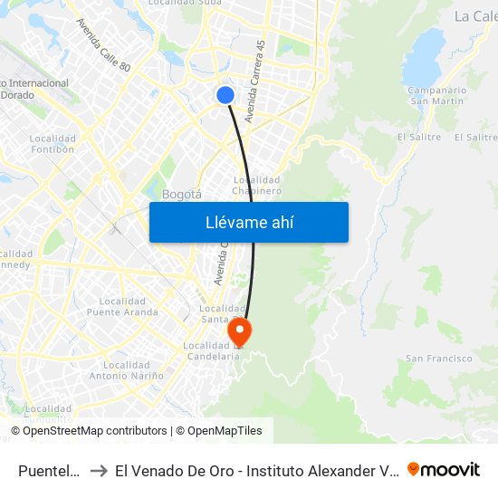 Puentelargo to El Venado De Oro - Instituto Alexander Von Humboldt map