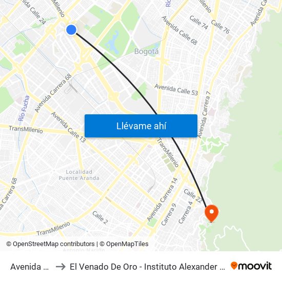 Avenida Rojas to El Venado De Oro - Instituto Alexander Von Humboldt map