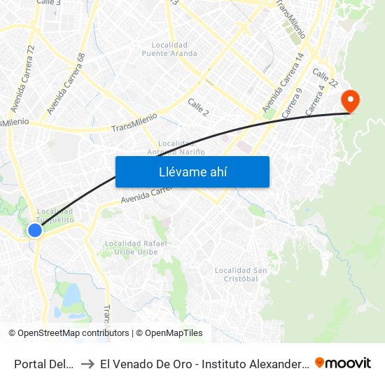 Portal Del Tunal to El Venado De Oro - Instituto Alexander Von Humboldt map