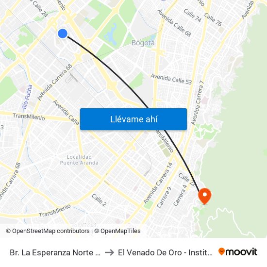 Br. La Esperanza Norte (Av. La Esperanza - Kr 69d) to El Venado De Oro - Instituto Alexander Von Humboldt map