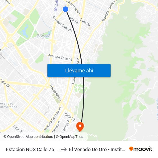 Estación NQS Calle 75 - Zona M (Av. NQS - Cl 75) to El Venado De Oro - Instituto Alexander Von Humboldt map