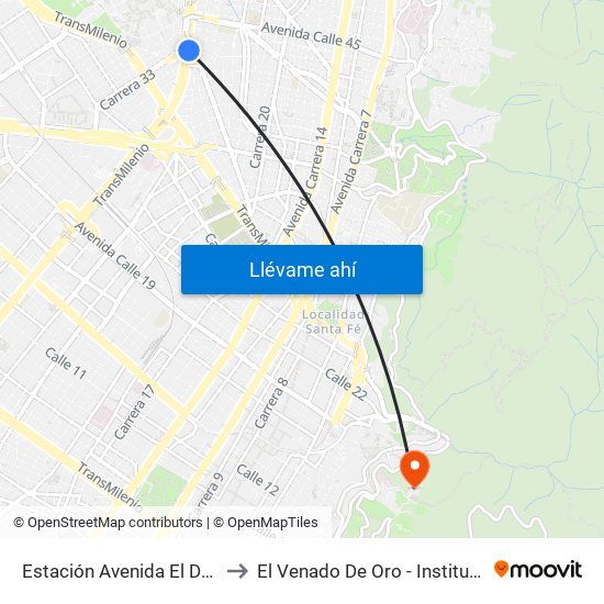 Estación Avenida El Dorado (Av. NQS - Cl 40a) to El Venado De Oro - Instituto Alexander Von Humboldt map