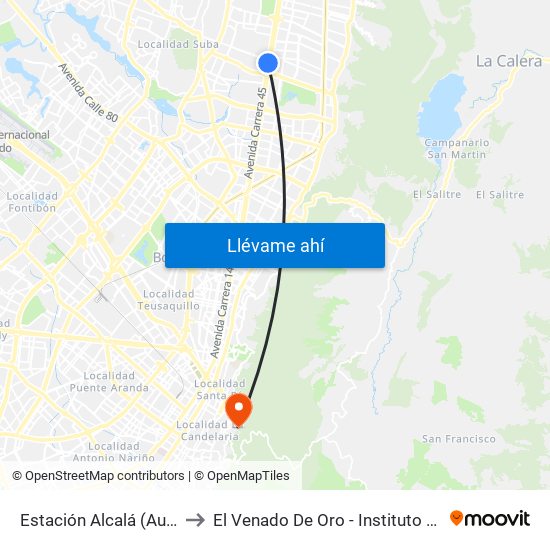 Estación Alcalá (Auto Norte - Cl 136) to El Venado De Oro - Instituto Alexander Von Humboldt map