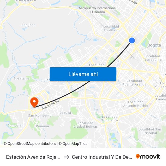 Estación Avenida Rojas (Ac 26 - Kr 69d Bis) (B) to Centro Industrial Y De Desarrollo Empresarial (Sena) map