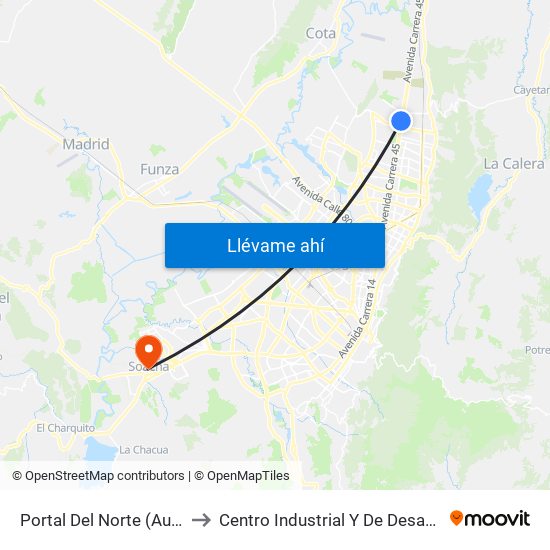 Portal Del Norte (Auto Norte - Cl 174a) to Centro Industrial Y De Desarrollo Empresarial (Sena) map