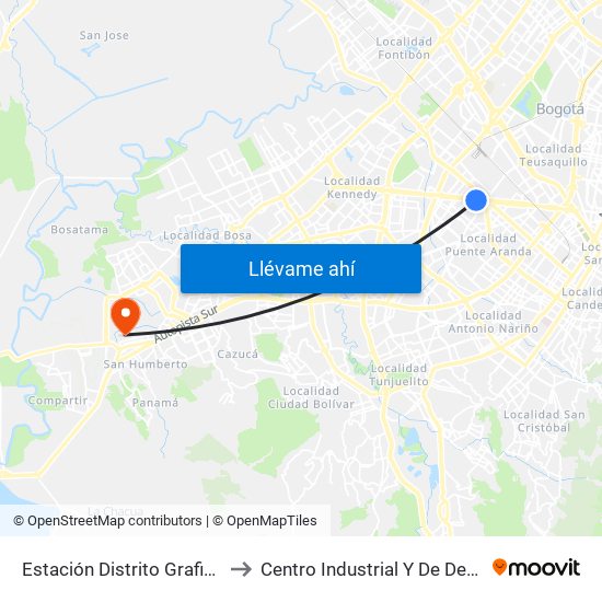 Estación Distrito Grafiti (Av. Américas - Kr 53a) to Centro Industrial Y De Desarrollo Empresarial (Sena) map