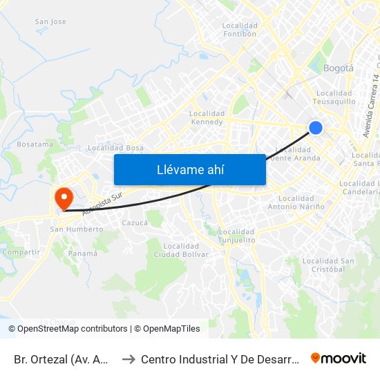 Br. Ortezal (Av. Américas - Tv 39) to Centro Industrial Y De Desarrollo Empresarial (Sena) map