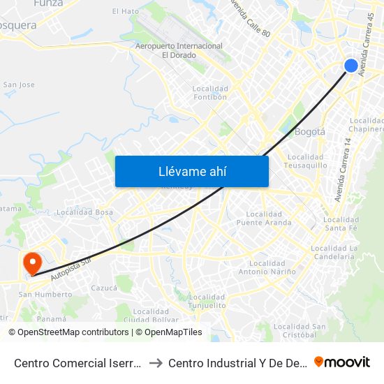 Centro Comercial Iserra 100 (Ac 100 - Kr 54) (B) to Centro Industrial Y De Desarrollo Empresarial (Sena) map