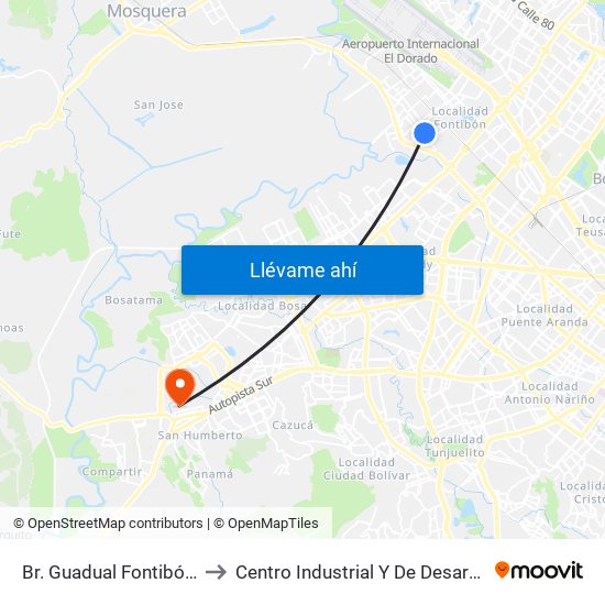 Br. Guadual Fontibón (Cl 17 - Kr 96h) to Centro Industrial Y De Desarrollo Empresarial (Sena) map
