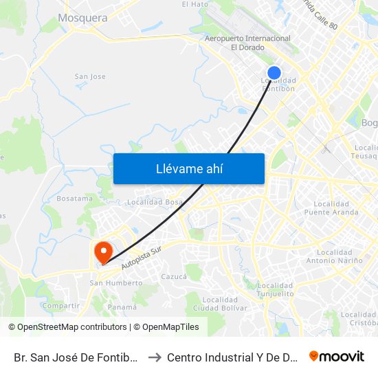 Br. San José De Fontibón (Kr 100 - Av. Esperanza) to Centro Industrial Y De Desarrollo Empresarial (Sena) map