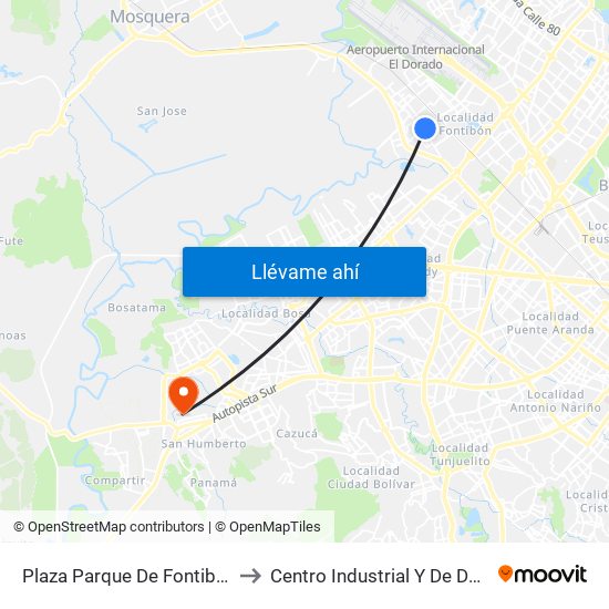 Plaza Parque De Fontibón Kr 100 (Kr 100 - Cl 17a) to Centro Industrial Y De Desarrollo Empresarial (Sena) map
