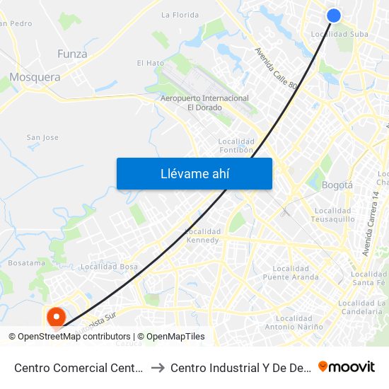 Centro Comercial Centro Suba (Av. Suba - Kr 91) to Centro Industrial Y De Desarrollo Empresarial (Sena) map