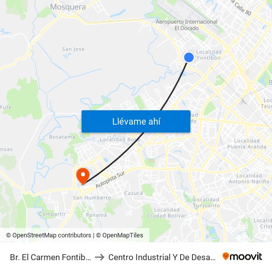 Br. El Carmen Fontibón (Cl 17 - Kr 100) to Centro Industrial Y De Desarrollo Empresarial (Sena) map