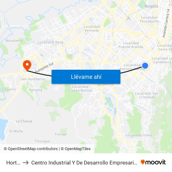 Hortua to Centro Industrial Y De Desarrollo Empresarial (Sena) map