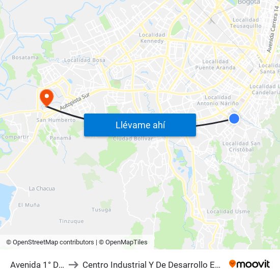 Avenida 1° De Mayo to Centro Industrial Y De Desarrollo Empresarial (Sena) map