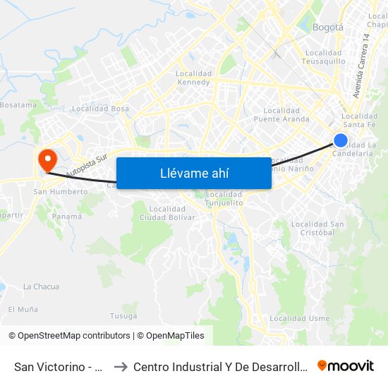 San Victorino - Neos Centro to Centro Industrial Y De Desarrollo Empresarial (Sena) map