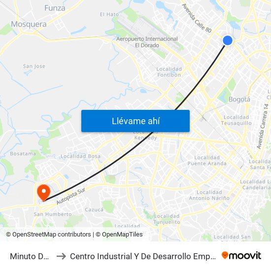 Minuto De Dios to Centro Industrial Y De Desarrollo Empresarial (Sena) map